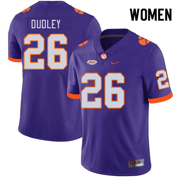Women #26 T.J. Dudley Clemson Tigers College Football Jerseys Stitched-Purple - Click Image to Close